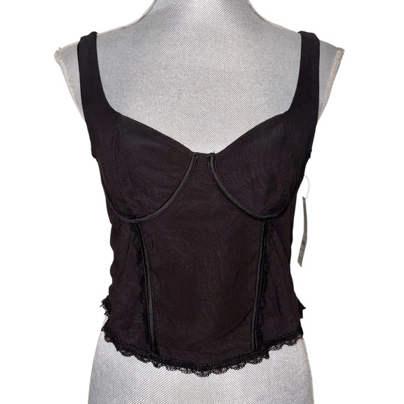 No Boundaries Tops - No Boundaries Black Corset-Style Tank Top with Lace Trim